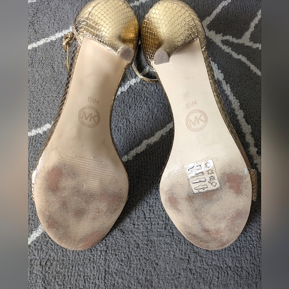 Michael Kors,Gold Snake Embossed Leather Heels with MK ankle emblem - Picture 13 of 16
